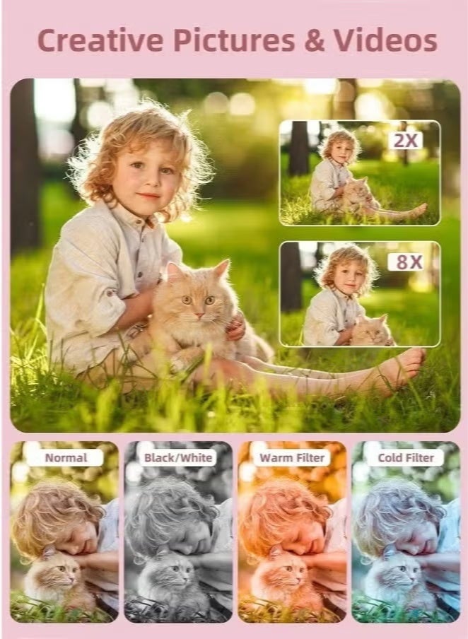 ZONBON 4K Digital Camera – 50MP CCD，Kids’ Camera Point and Shoot with 8X Zoom, Includes 32GB SD Card – Ideal for Children & Beginners - Image 4